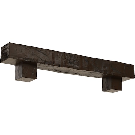 Kit W/ Alamo Corbels, Burnished Mahogany, 4H  X 4D X 84W Hand Hewn Faux Wood Fireplace ManteL